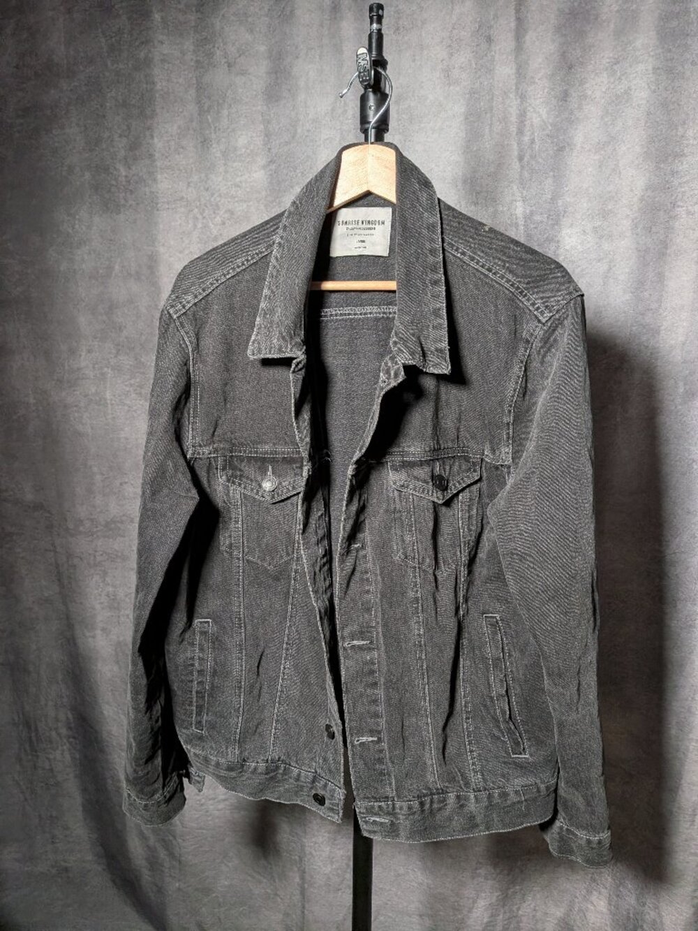 Sunrise Kingdom Washed Black Denim Trucker Jacket - Charcoal Grey - Size Large